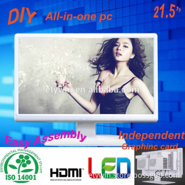 Gaming pc with DIY computer hardware 21.5" LED monitor big screen all in one pc case